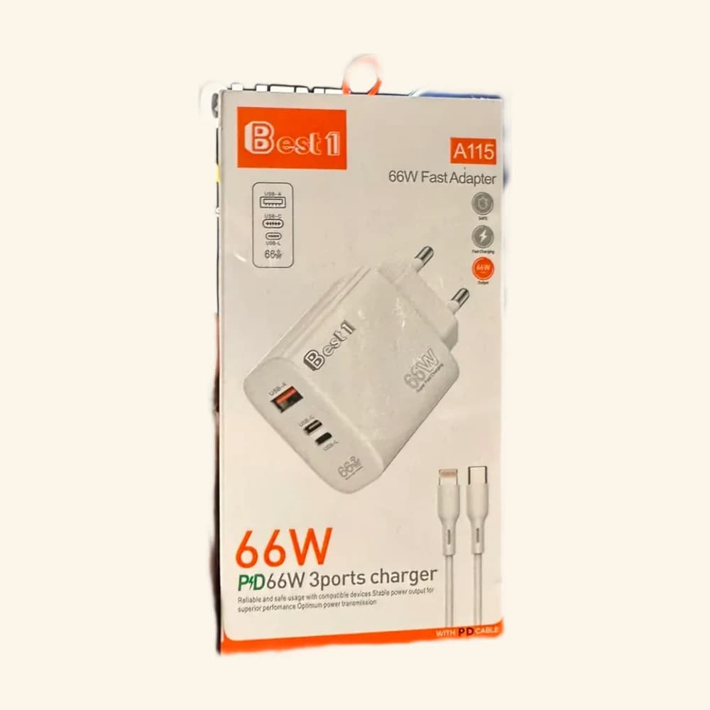 Chargeur Rapide Best1 A115 66W PD 3 Ports + Câble