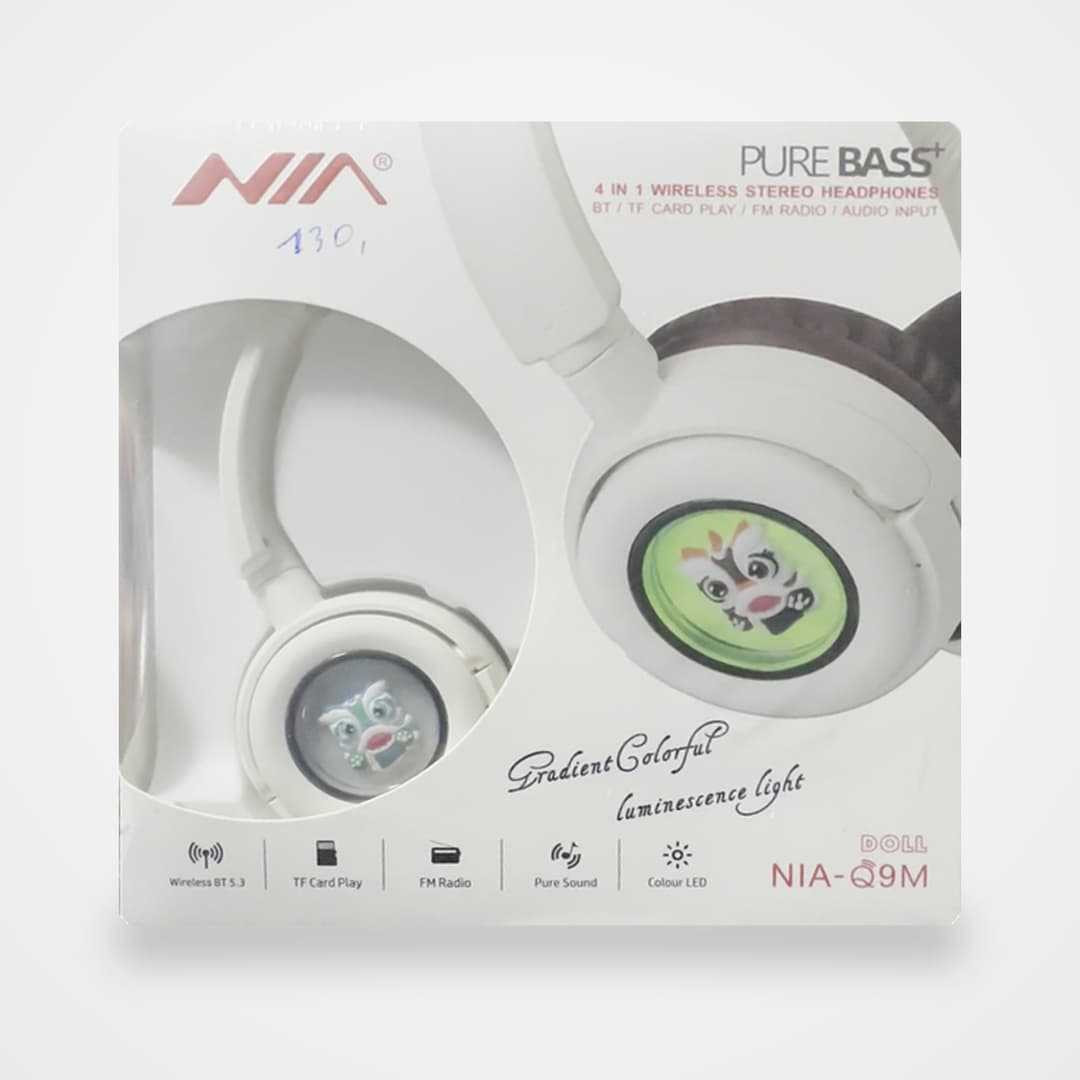 Casque NIA-Q9M Doll 4 en 1 — Bluetooth 5.3, carte TF, radio FM, LED