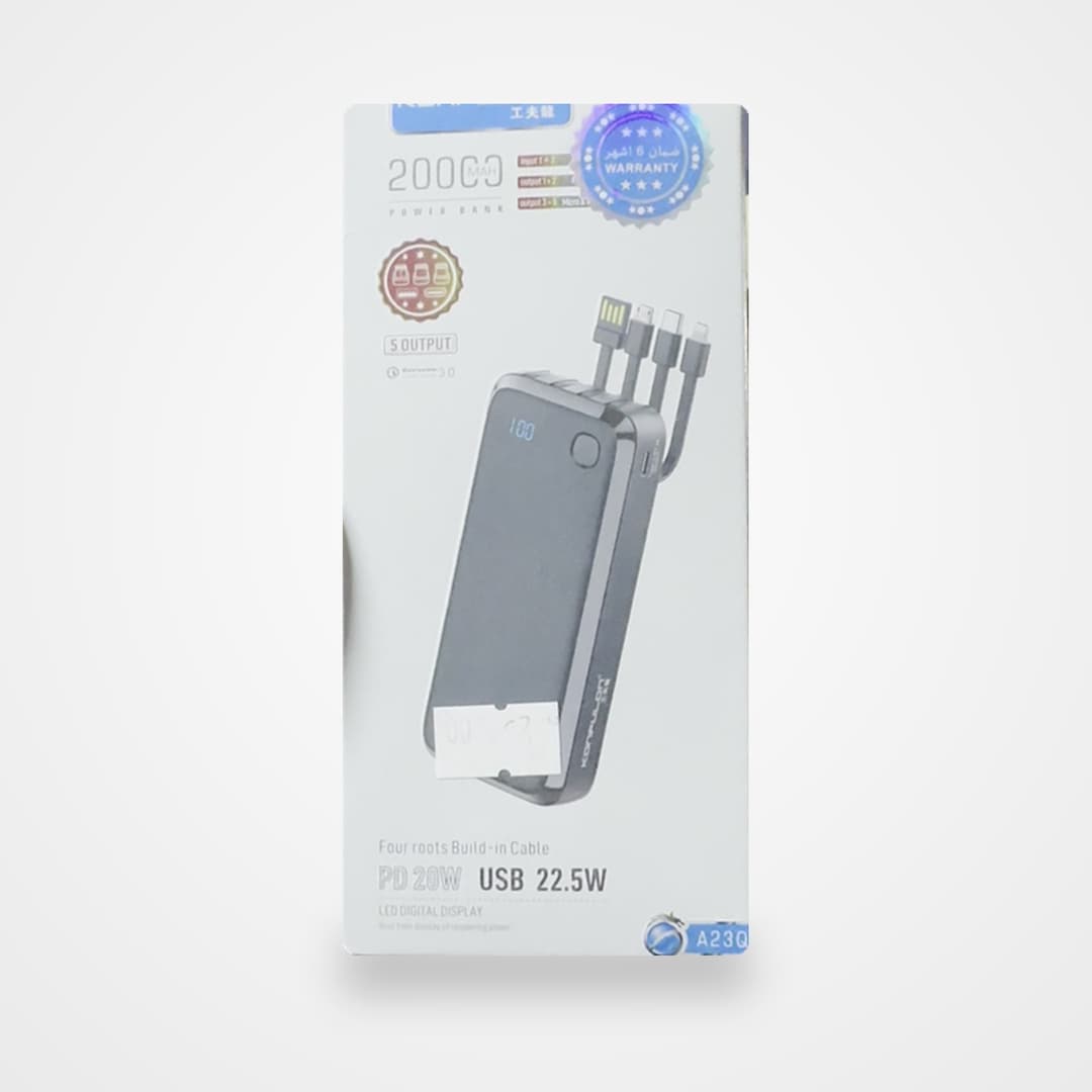 Batterie externe Konfulon A23Q 20 000 mAh câbles intégrés — 22,5 W